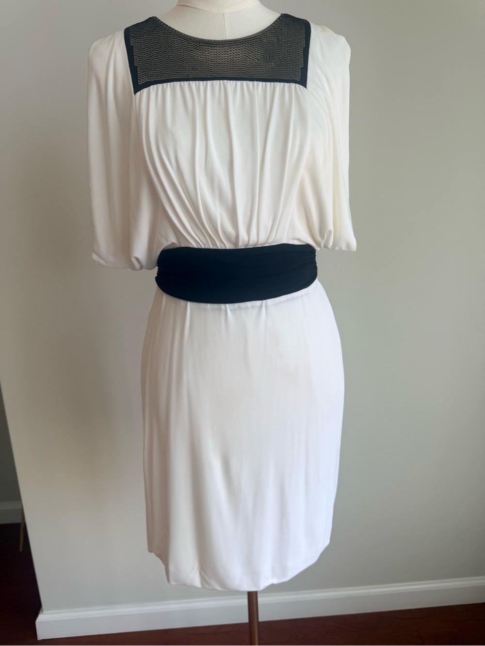 Chic White Midi Dress with Black Accents